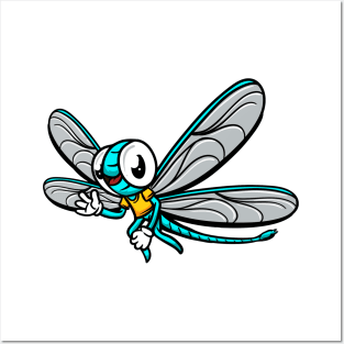 Cute Anthropomorphic Human-like Cartoon Character Dragonfly in Clothes Posters and Art